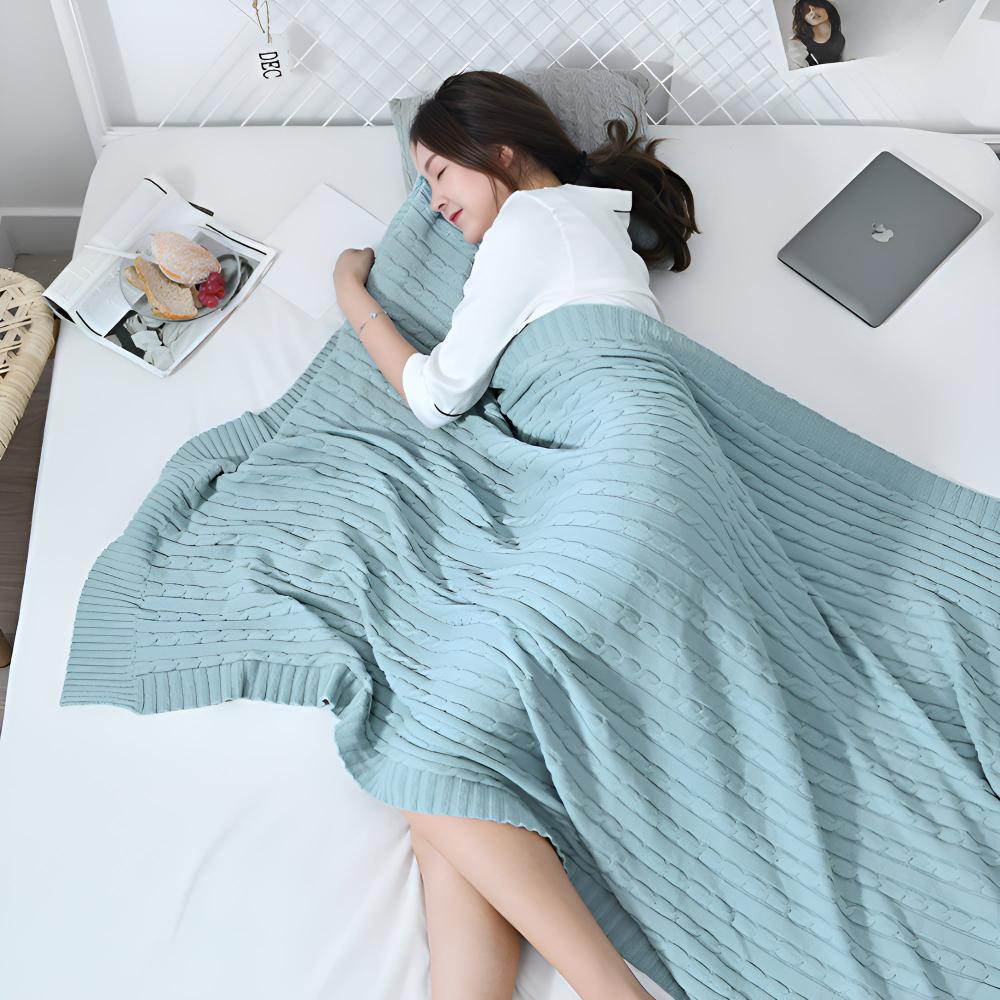 Braid Knitted Cotton Throw — product in use