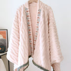 Embroidered Warm Fleece Shawl Wrap — alternate angle view
