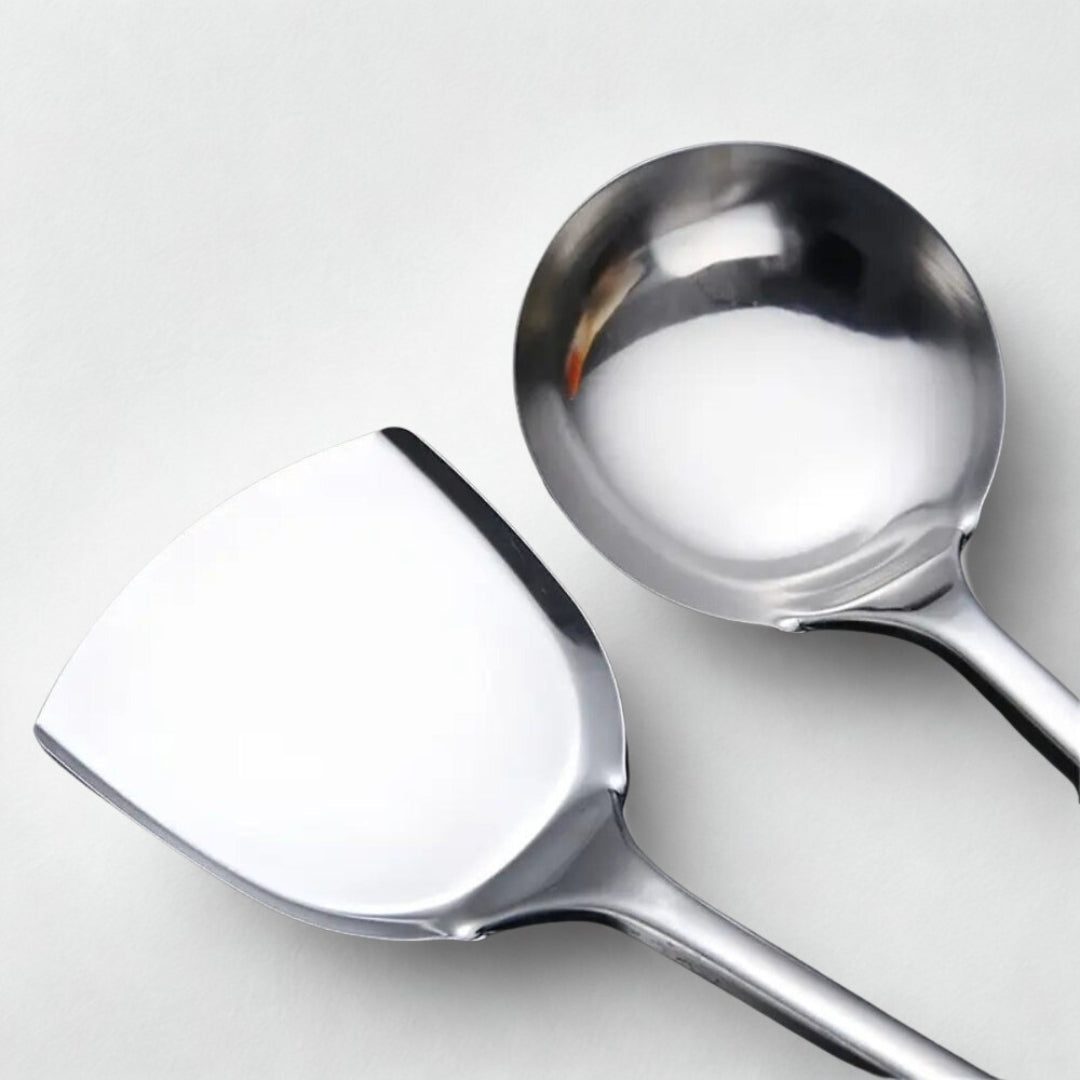 Premium Stainless Steel Cooking Utensils | 5pcs Set — size and scale reference