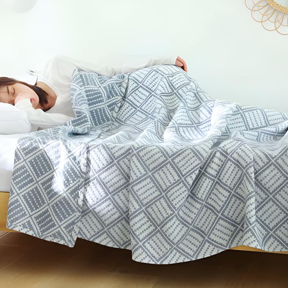 Plaid Pattern Cotton Blanket — product detail view