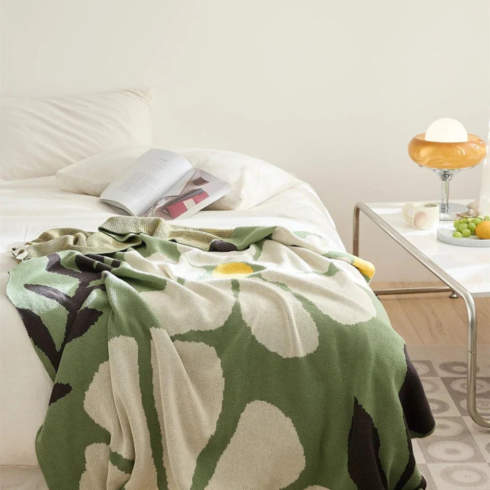 Scandinavian Bold Floral Print Blanket — alternate angle view