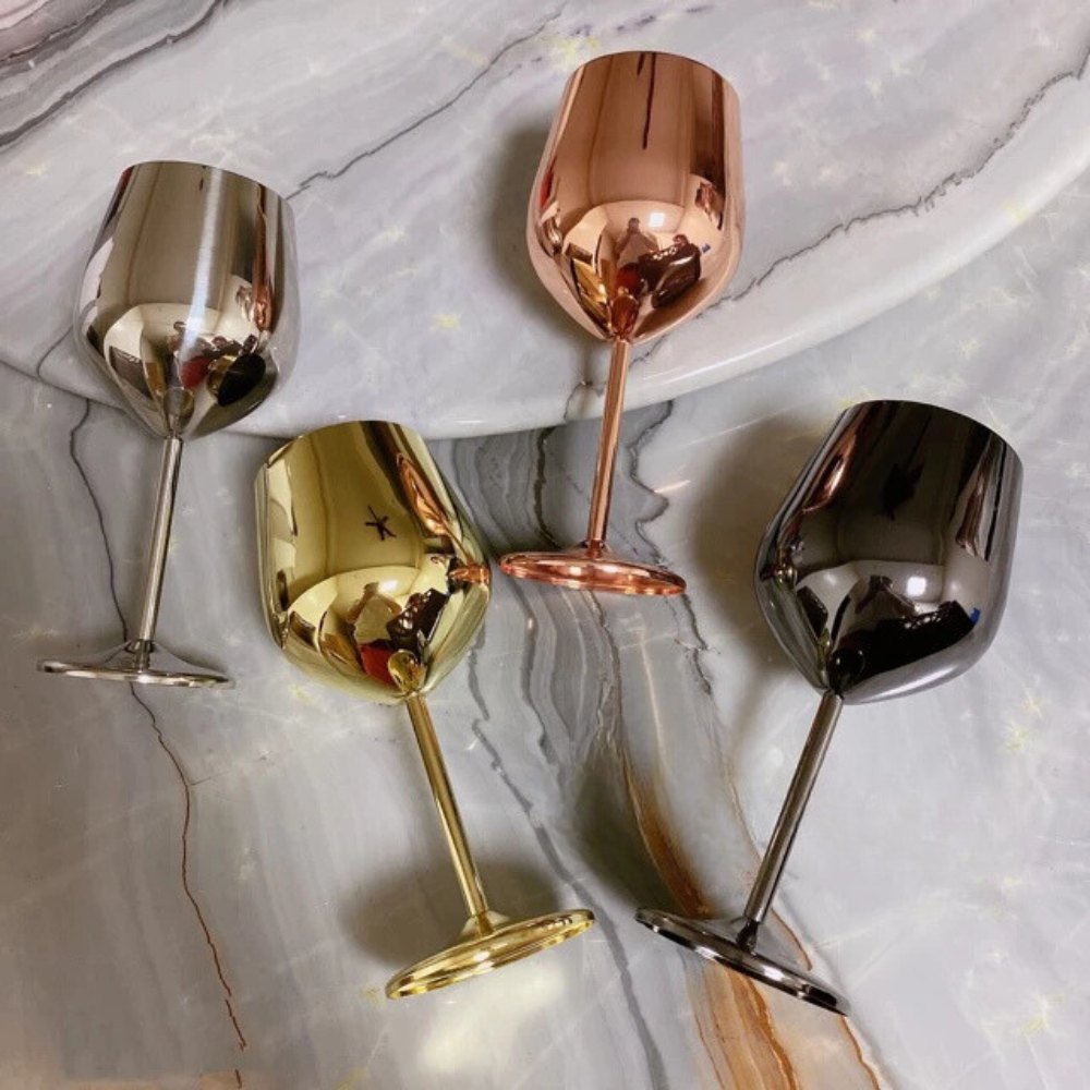Lustrous Stainless Steel Wine Glass — product detail view