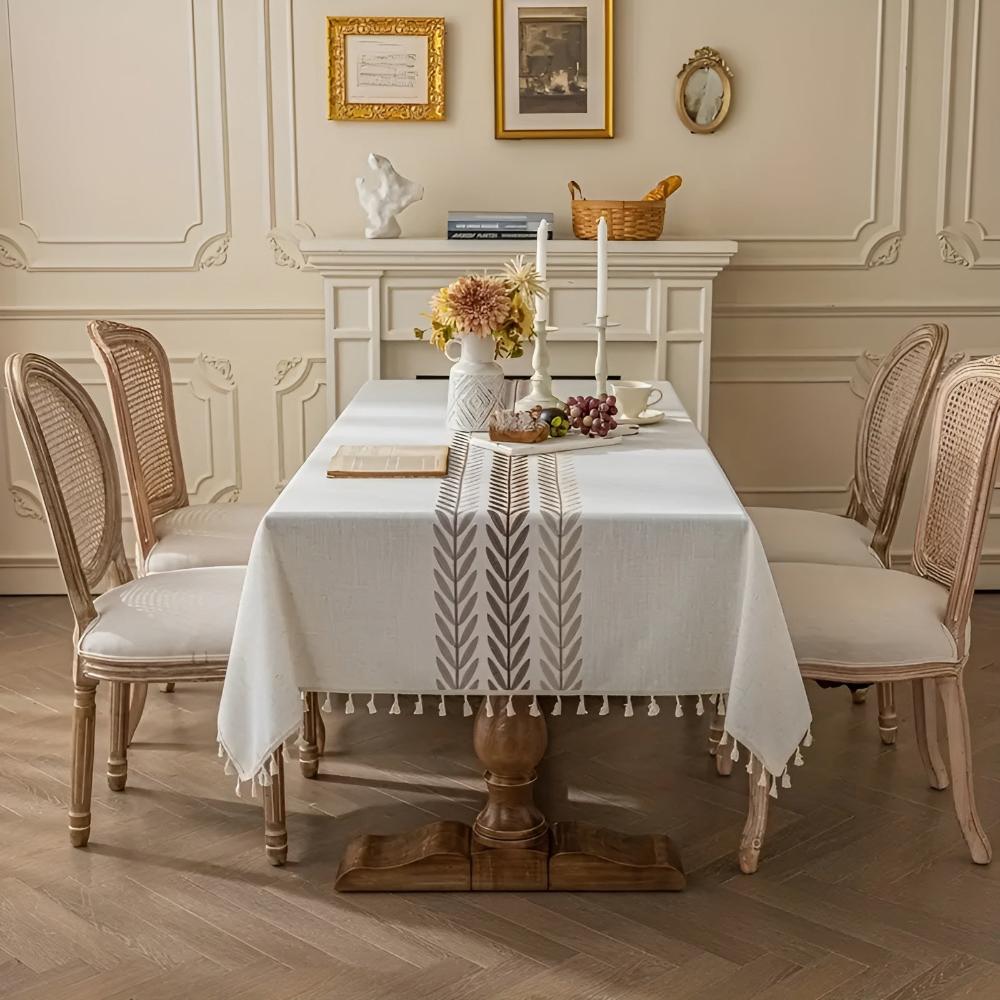 Elegance Leaves Embroidered Tablecloth — size and scale reference