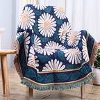 Bohemian Shiragiku Tassel Cotton Knit Blanket — material texture close-up