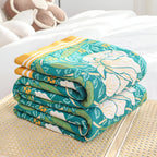 Green Botanical Bloom Cotton Blanket — alternate angle view
