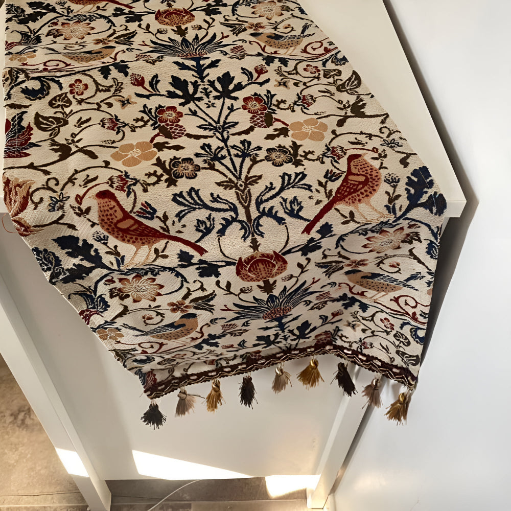 Vintage Floral & Bird Jacquard Table Runner — size and scale reference