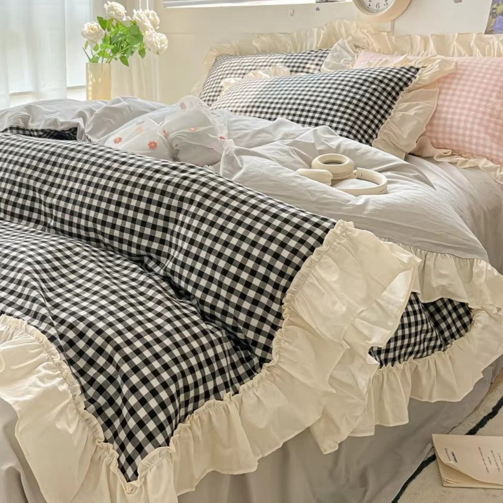 Gingham Check Ruffled Edges Bedding Set — size and scale reference