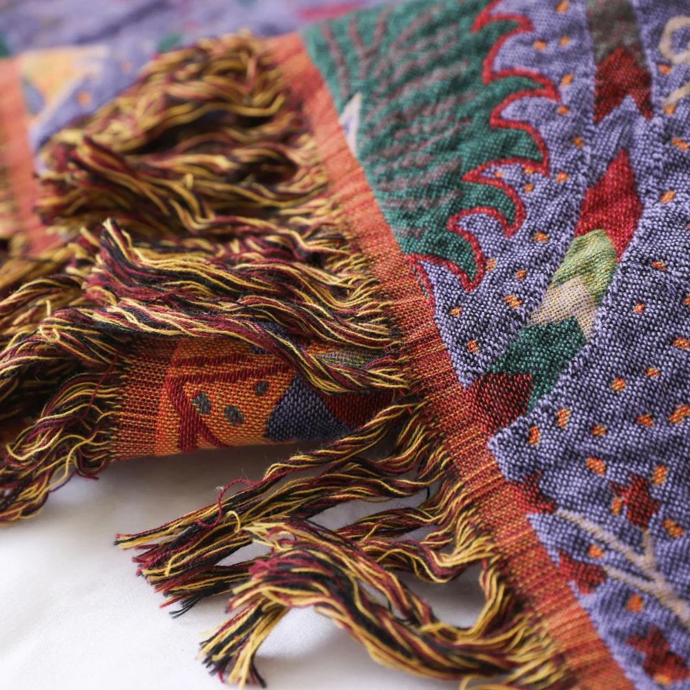 Peacock Tassel Cotton Blanket — product close-up