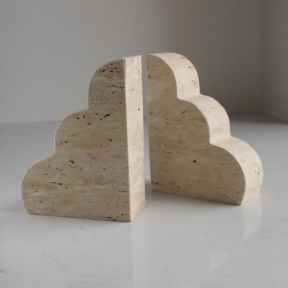 Elysian Travertine Bookends — size and scale reference