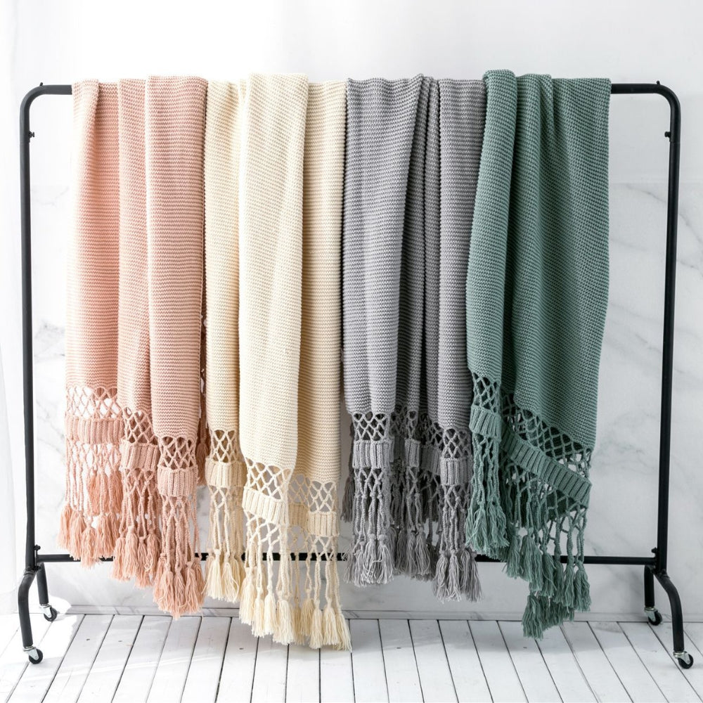 Snug Knit Woven Tassel Blanket — product close-up