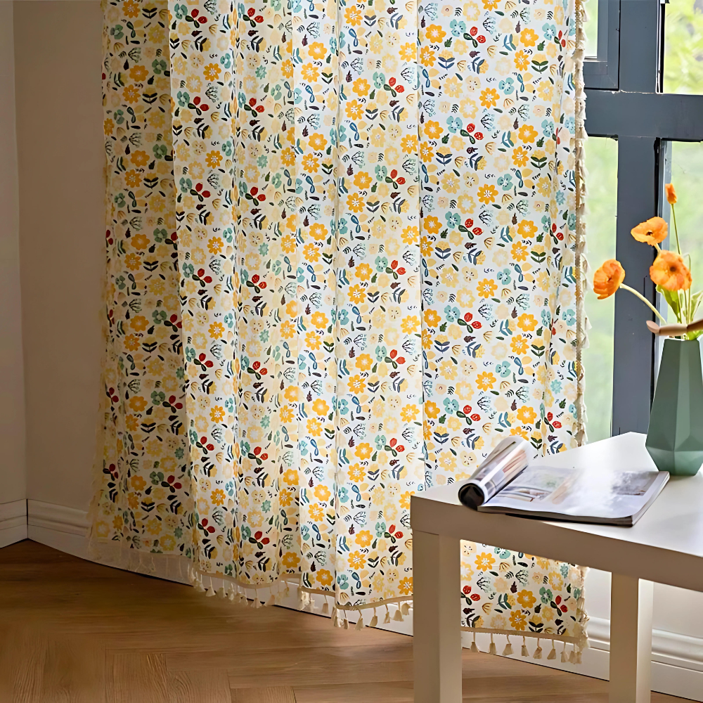 Yellow Flower Tassel Light Filtering Curtain — product detail view