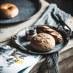 Retro Round Metal Dinner Serving Trays — material texture close-up