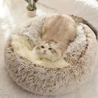 Round Hooded Faux Fur Pet Bed — product detail view