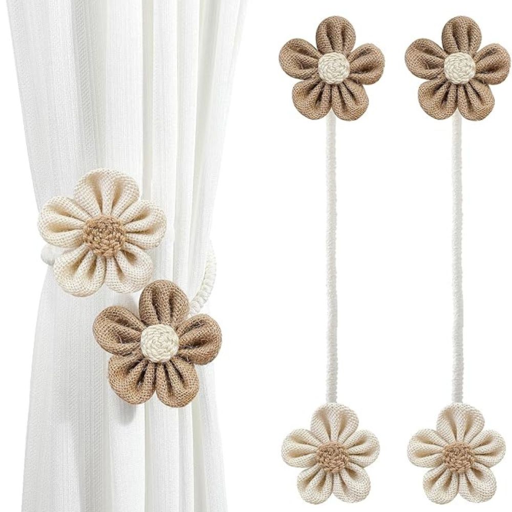 Floral Hemp Curtain Tie Back | 2Pcs Set — product close-up