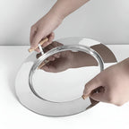 Elegant Stainless Steel Round Tray with Wooden Handles — lifestyle shot