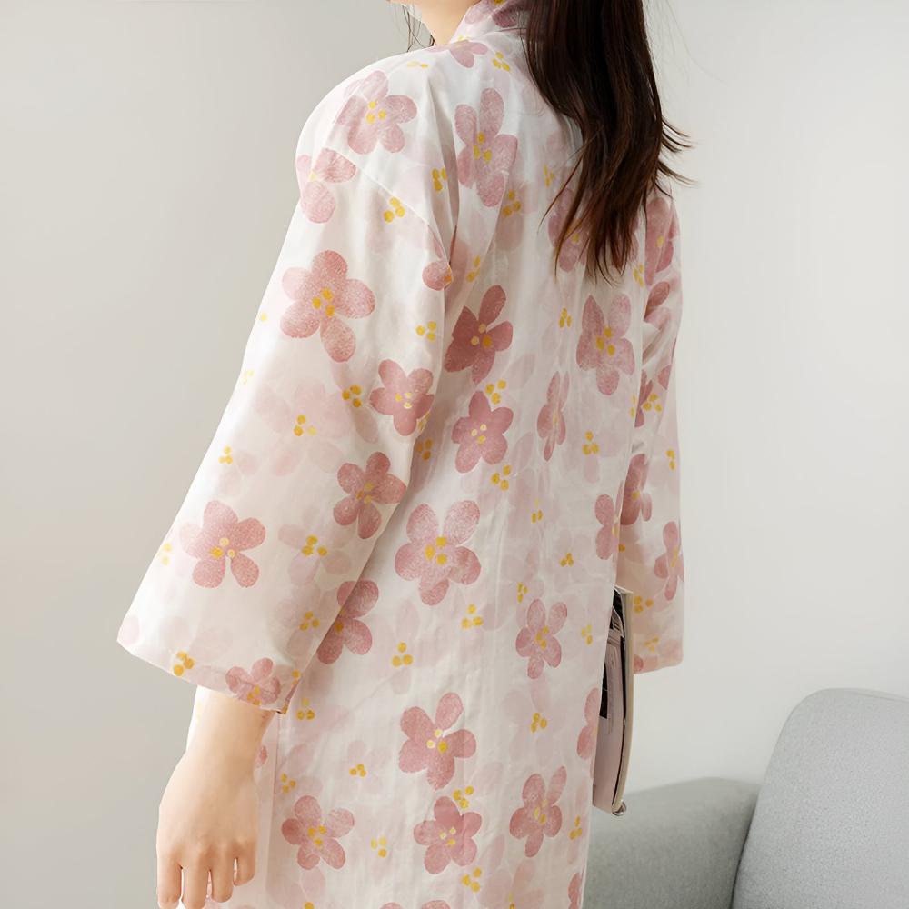 Women's Floral Pattern Cotton Bathrobe — product detail view