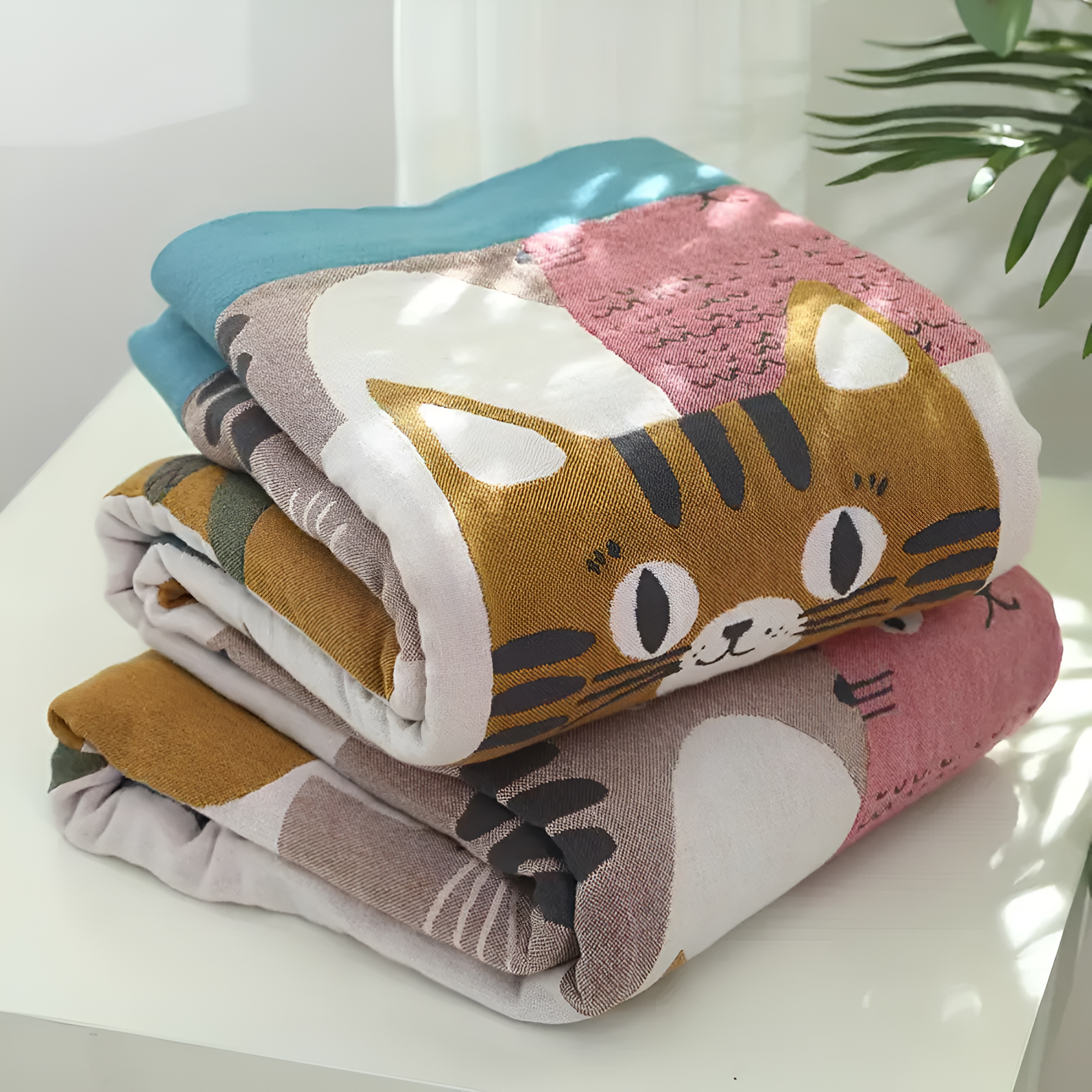 Whimsical Cat-Themed Reversible Blanket — alternate angle view