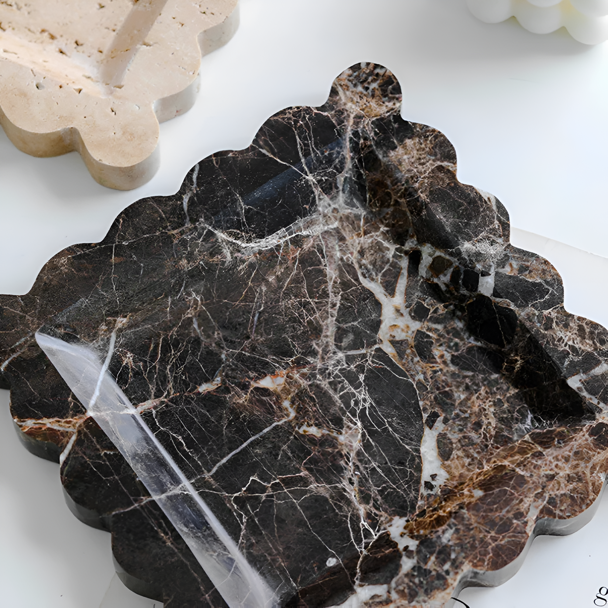 Scalloped Marble Travertine Jewellery Tray — main product photo