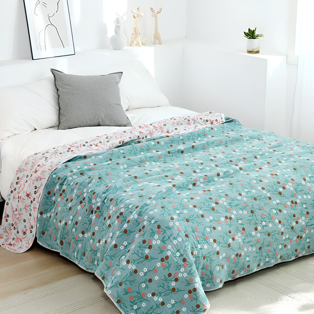 Leafy Floral Cotton Gauze Blanket — main product photo