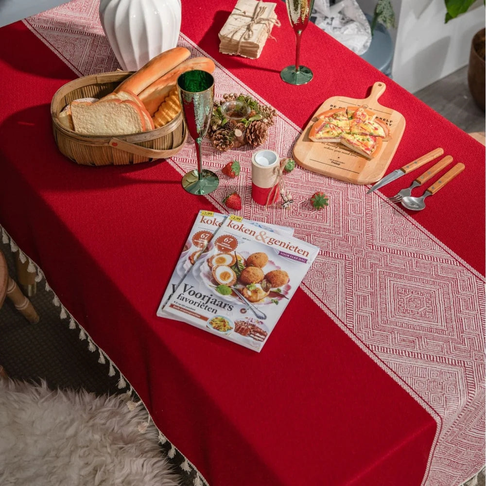 Glisstra Geometric Tassel Tablecloth — alternate angle view