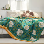 Green Botanical Bloom Cotton Blanket — product detail view