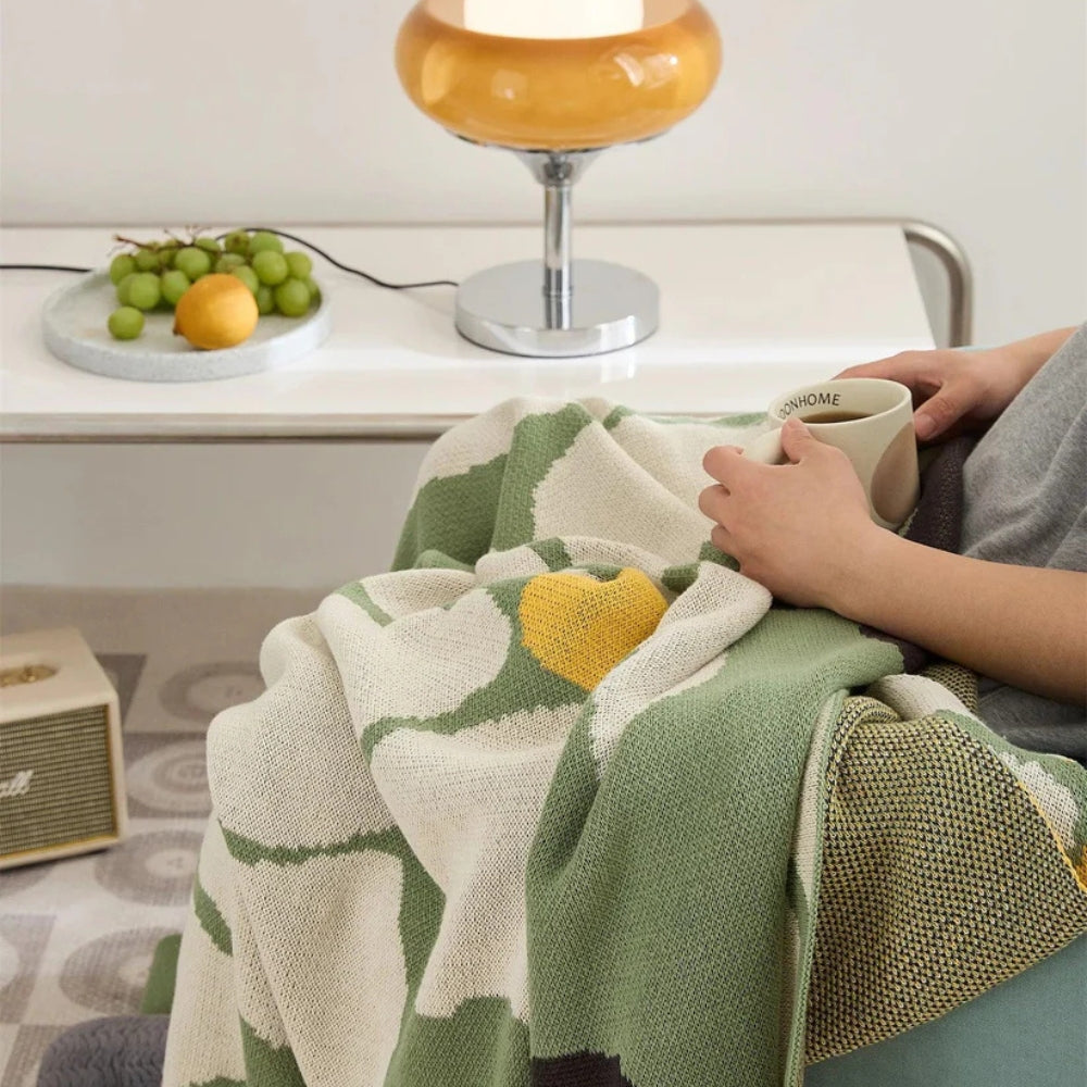 Scandinavian Bold Floral Print Blanket — lifestyle shot