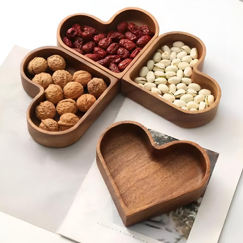 Heart-Shaped Wooden Snack Tray | 4 pcs — alternate angle view