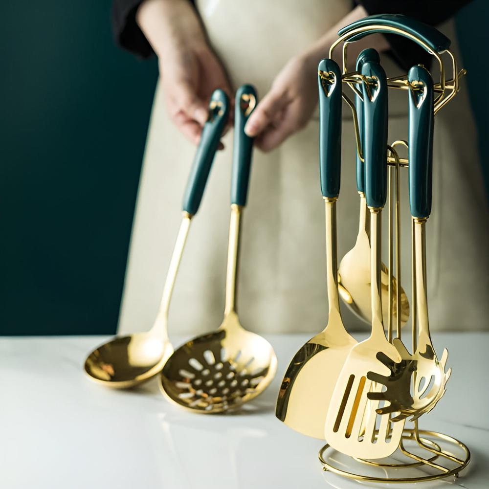 Golden Stainless Steel Utensil Set — size and scale reference