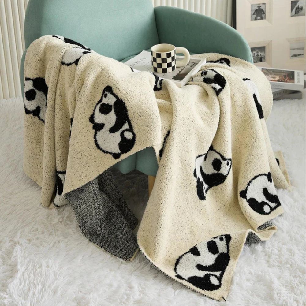 Kawaii Panda Knitted Blanket — product detail view