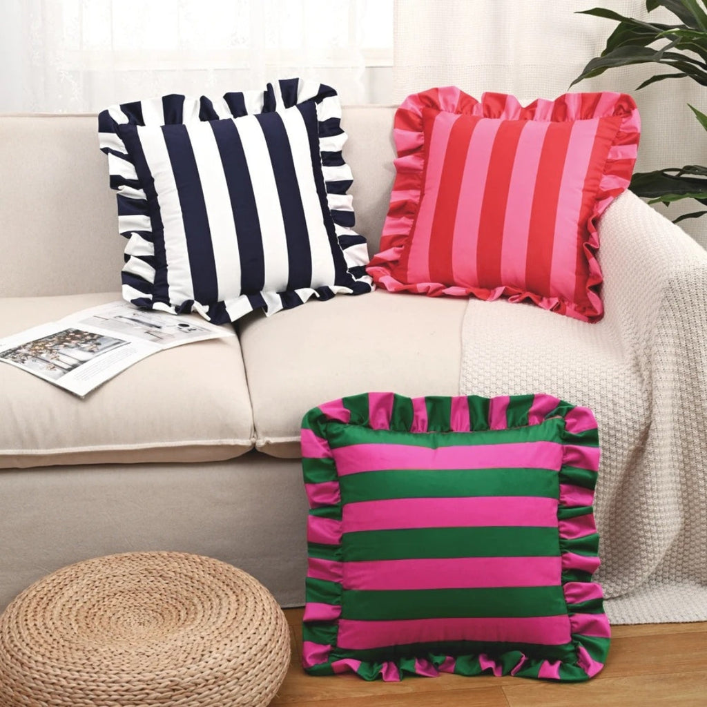 Retro Striped Ruffle Cushion Cover — product detail view