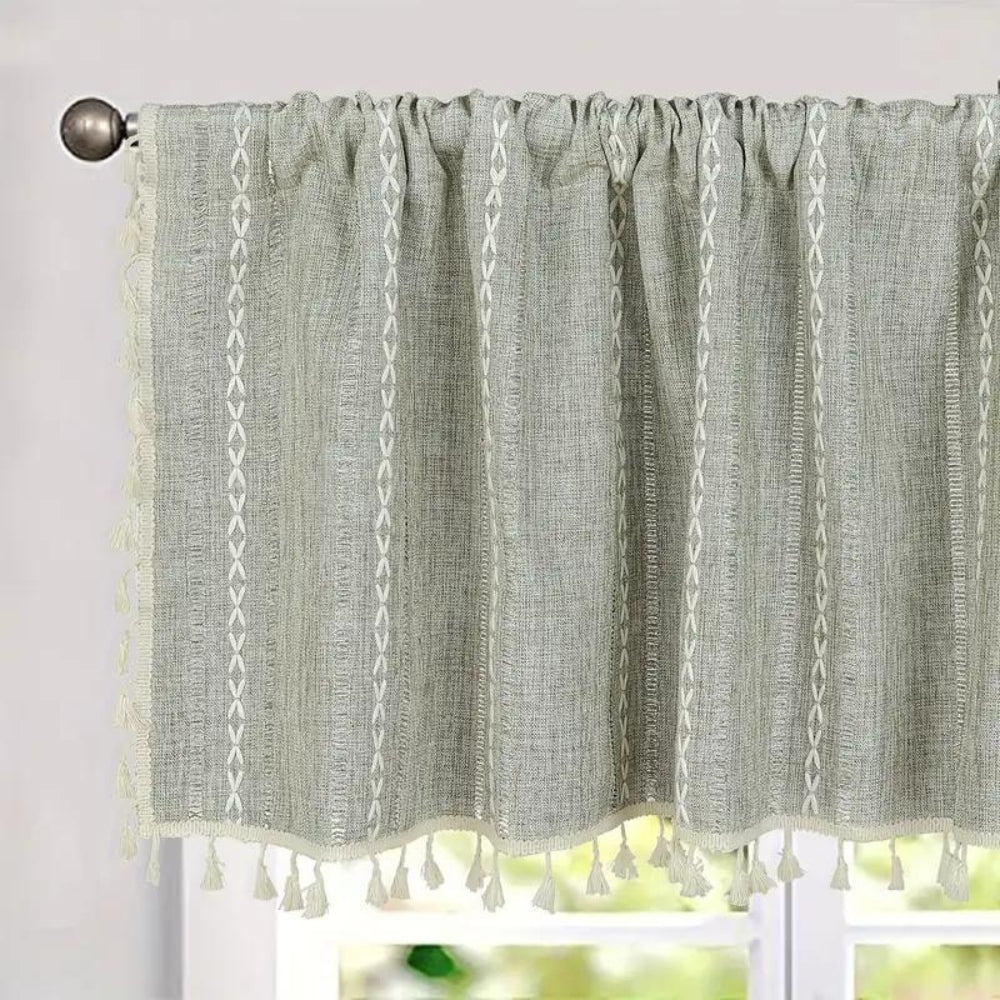 Boho Cotton Linen Kitchen Curtains — product in use
