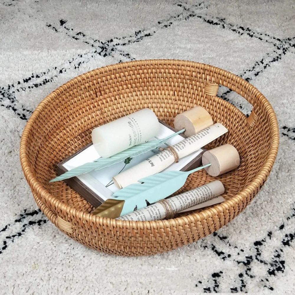 Artisanal Woven Rattan Oval Tray — alternate angle view