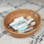 Artisanal Woven Rattan Oval Tray — alternate angle view