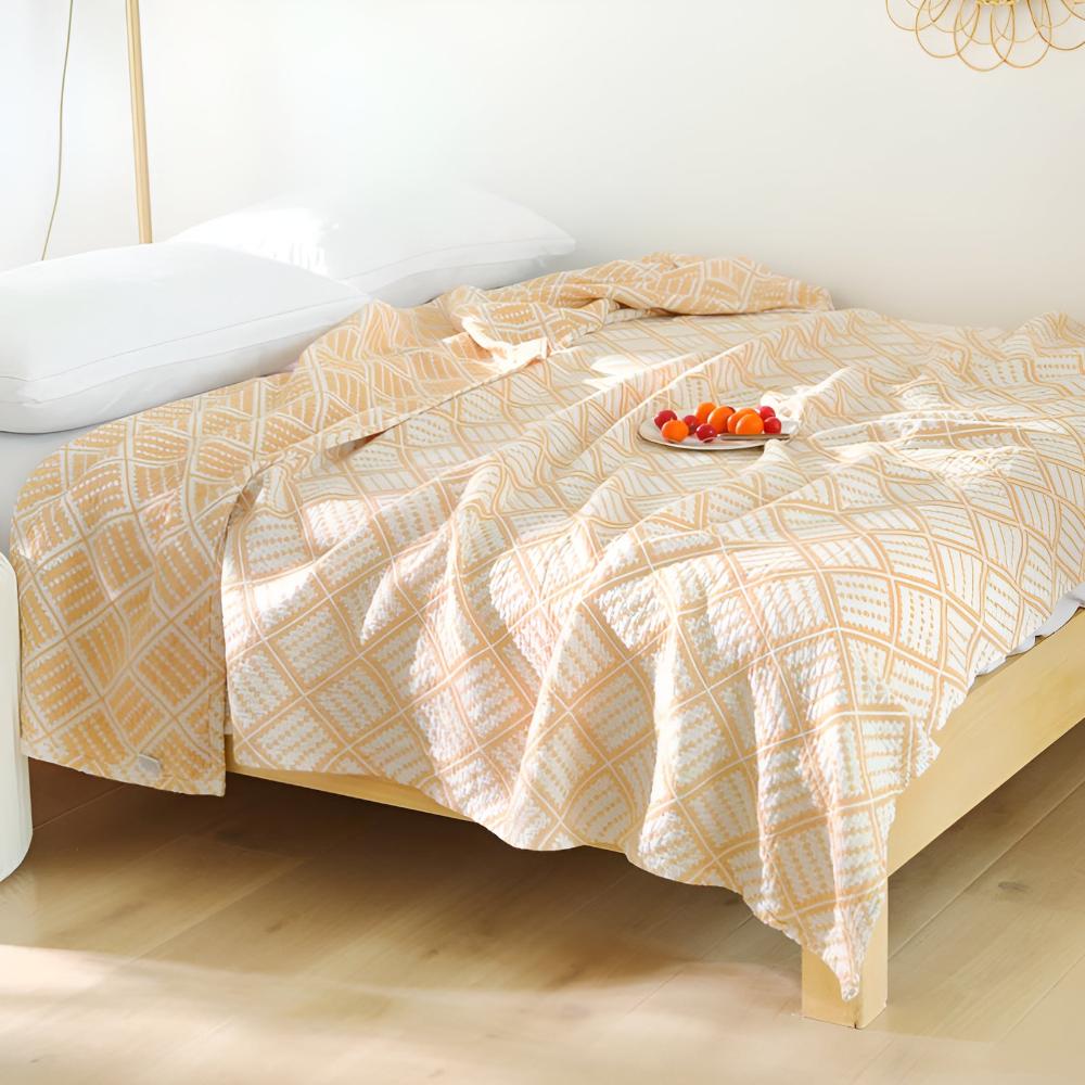 Plaid Pattern Cotton Blanket — material texture close-up