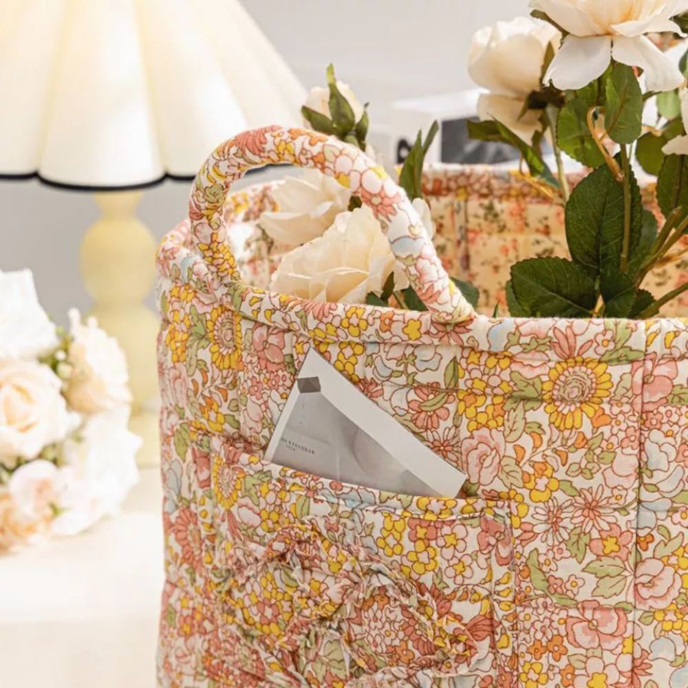 Delicate Floral Canvas Storage Basket — product detail view