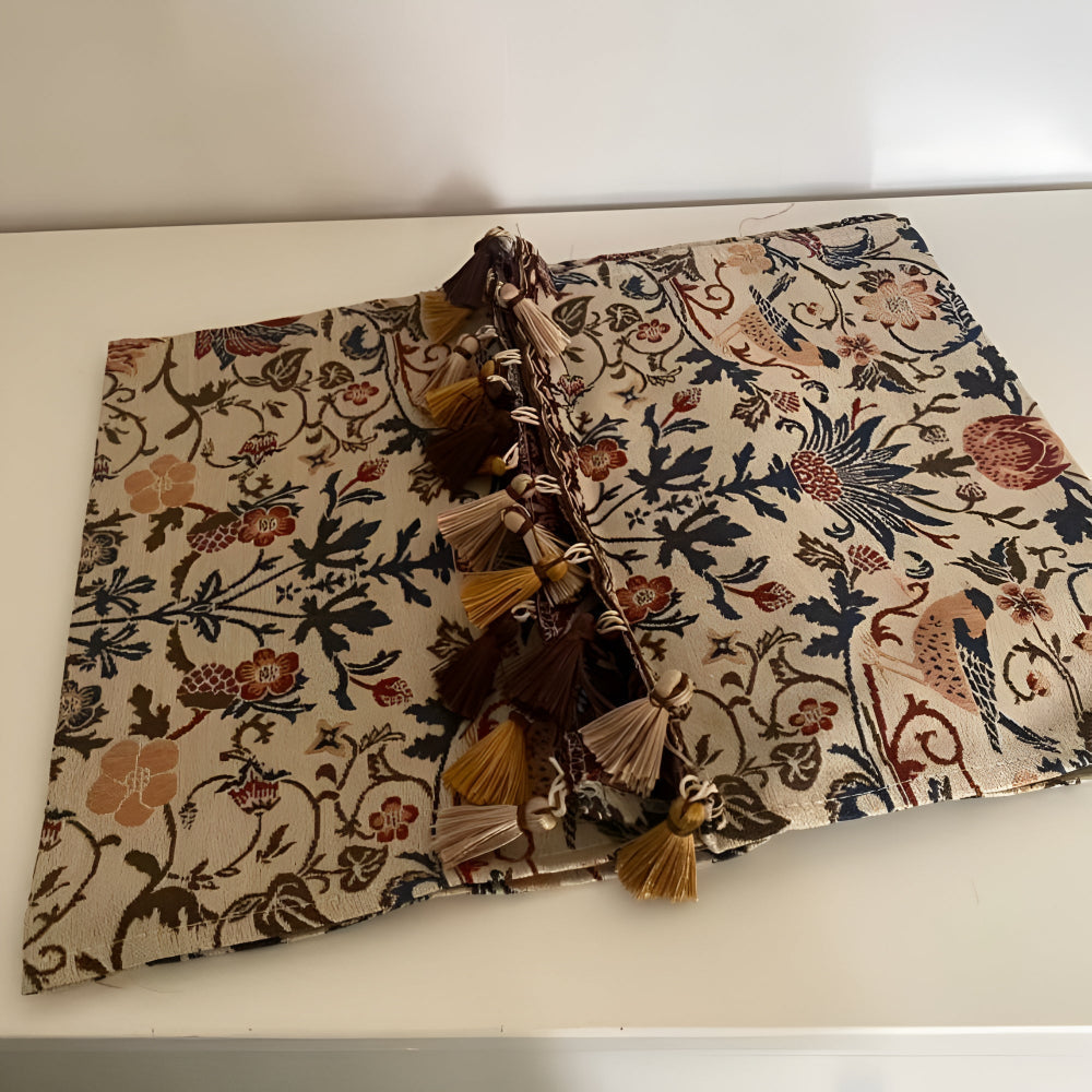 Vintage Floral & Bird Jacquard Table Runner — material texture close-up