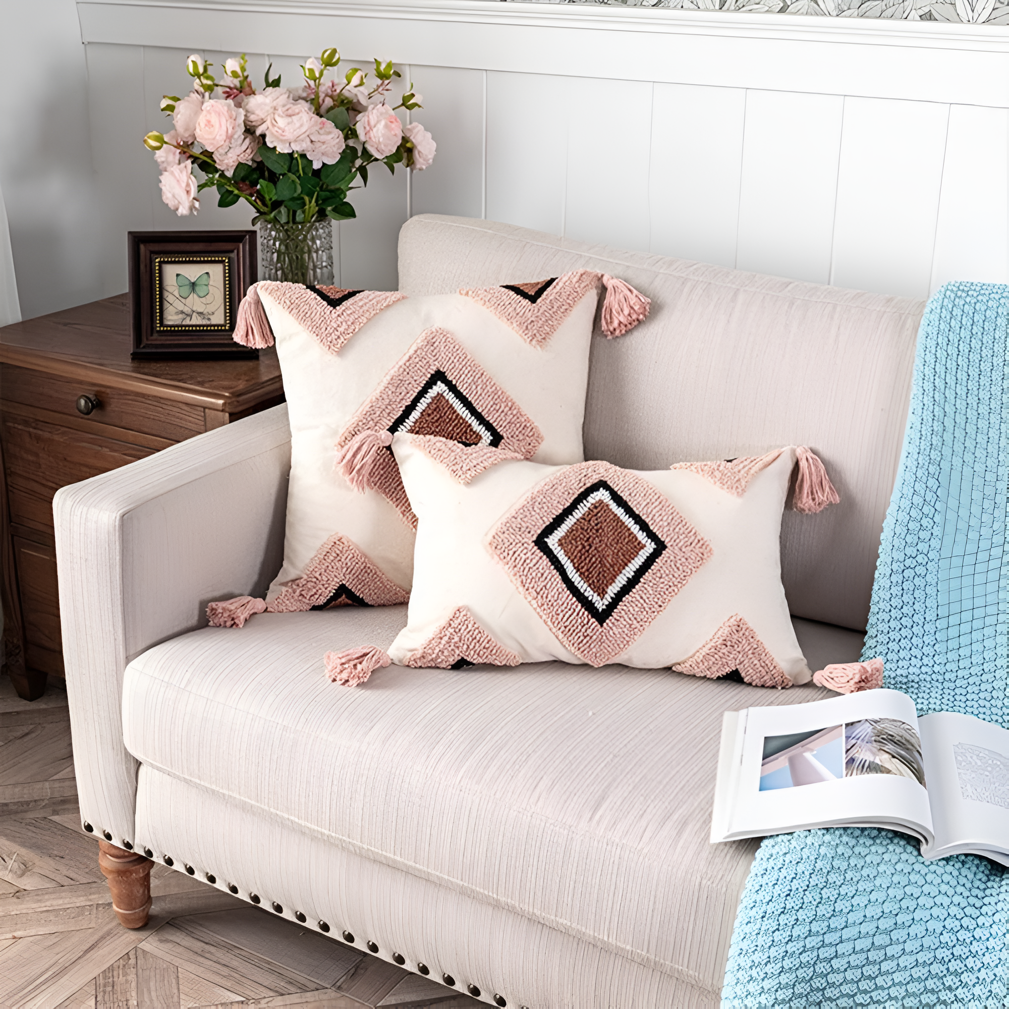 Tufted Embroidered Boho Cushion Cover — additional view