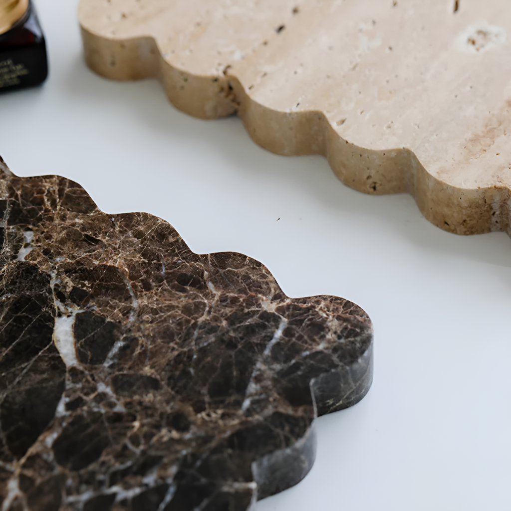 Scalloped Marble Travertine Jewellery Tray — product detail view