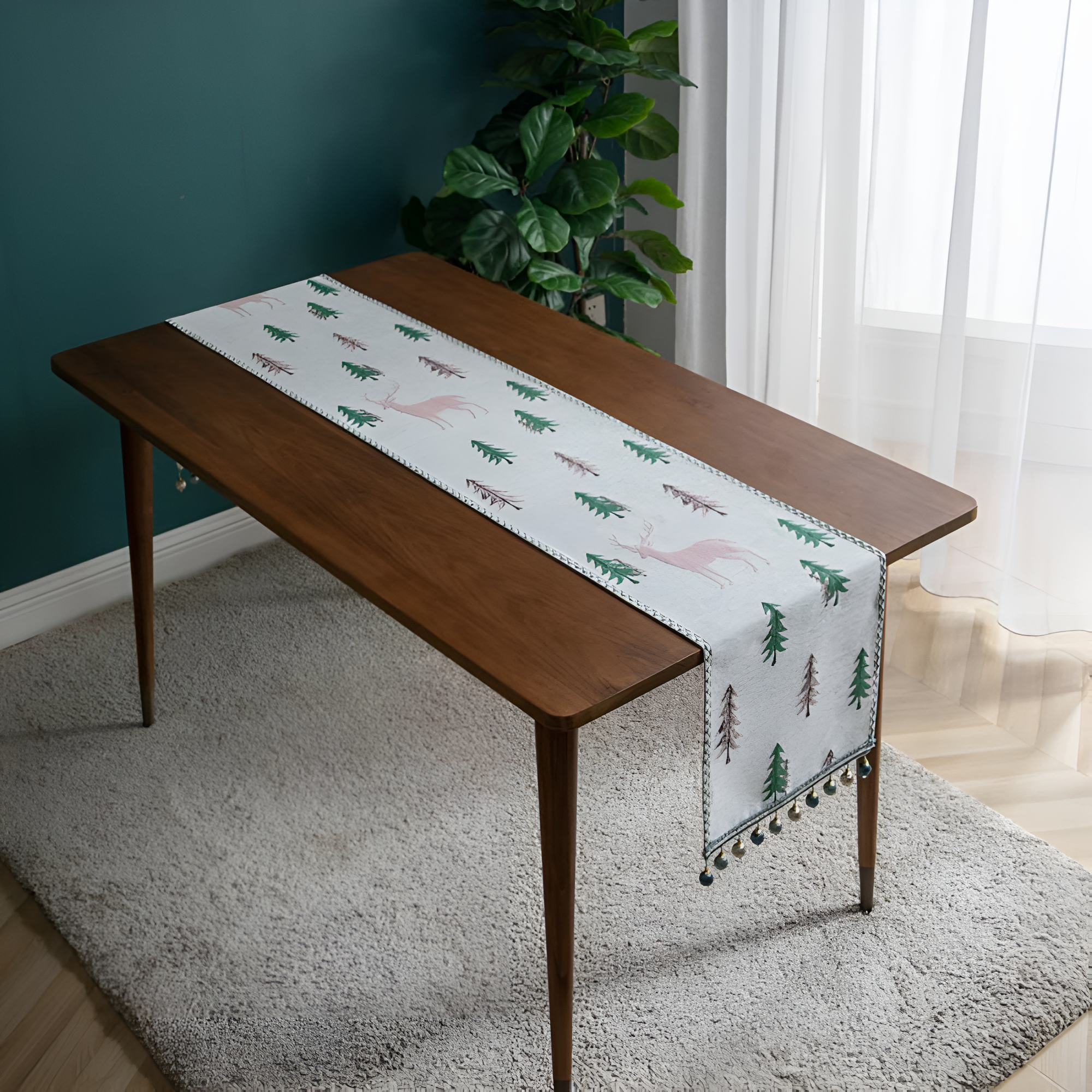 Festive Pine Tree Tassel Runner — product feature detail