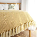Herringbone Tassel Knit Blanket — lifestyle shot