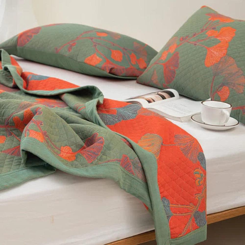 Ginkgo Orange Leaf Floral Pattern Coverlet — additional view