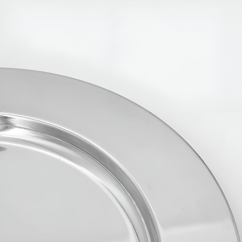 Elegant Stainless Steel Round Tray with Wooden Handles — product feature detail