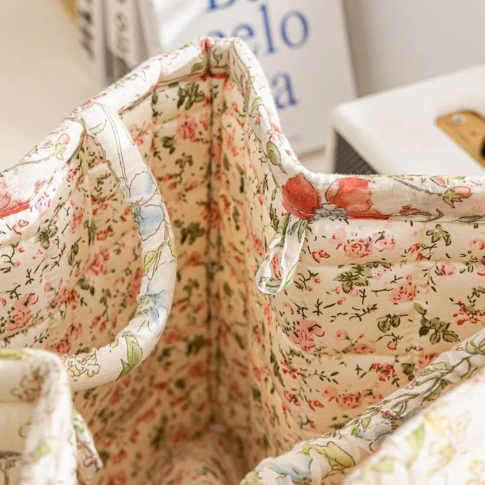 Delicate Floral Canvas Storage Basket — product in use