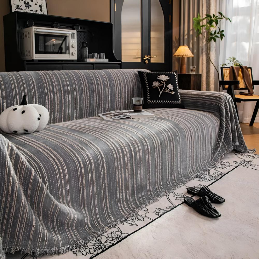 Regal Stripes Chenille Sofa Cover — lifestyle shot
