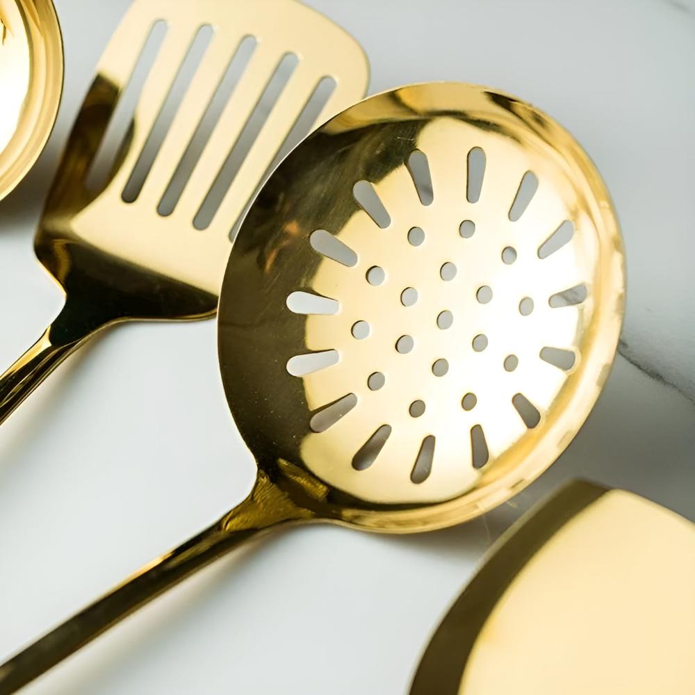 Golden Stainless Steel Utensil Set — material texture close-up