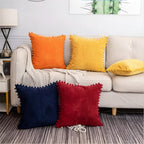 Plush Ribbed Pom-Pom Cushion Cover — product close-up