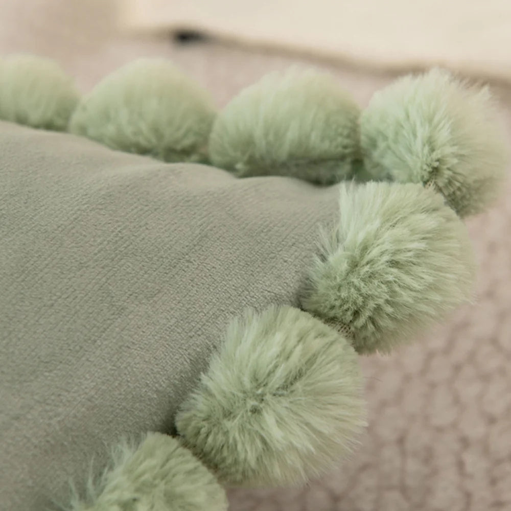 Velvet Pom-Pom Trim Cushion Cover — product in use