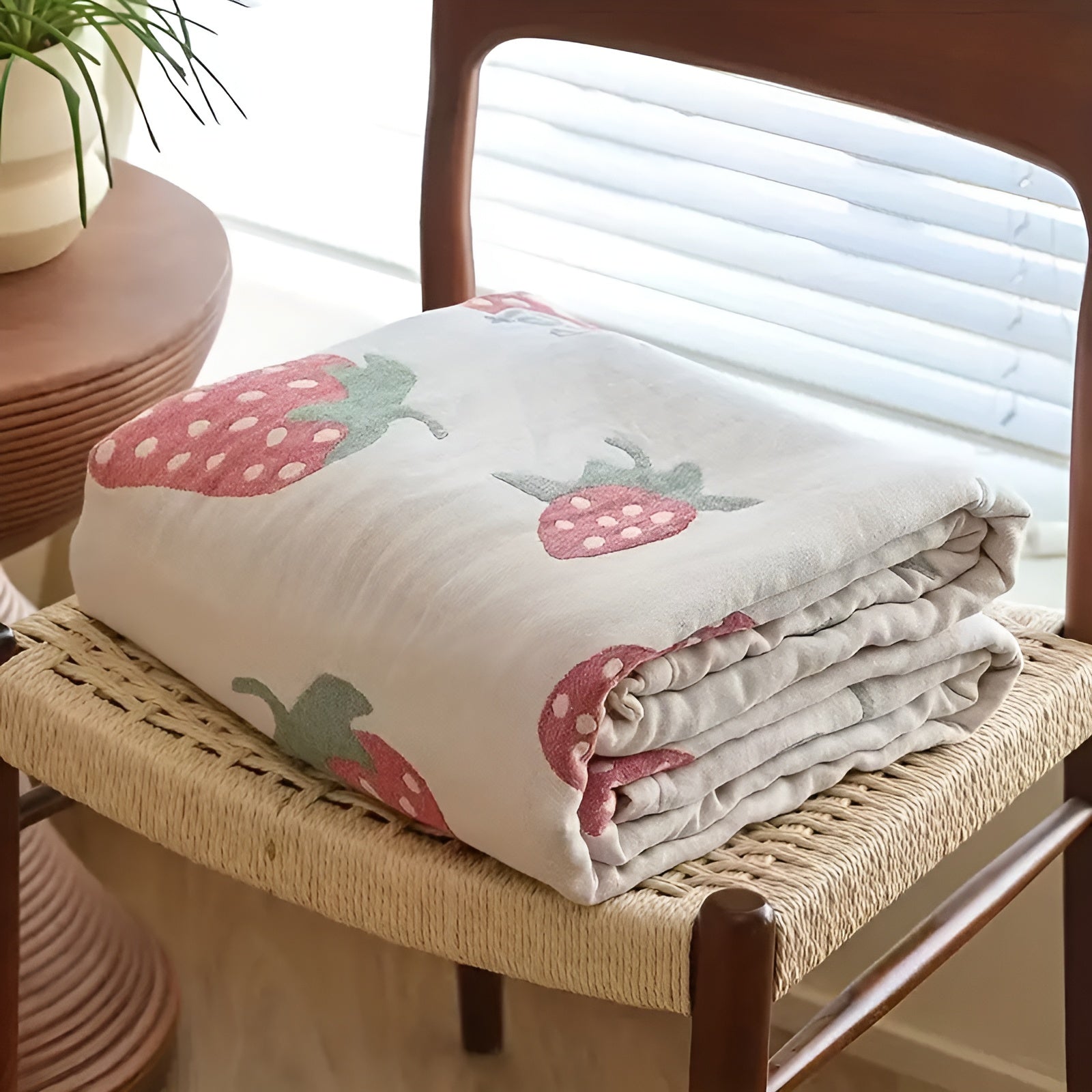 Strawberry Gauze Cotton Blanket — lifestyle shot