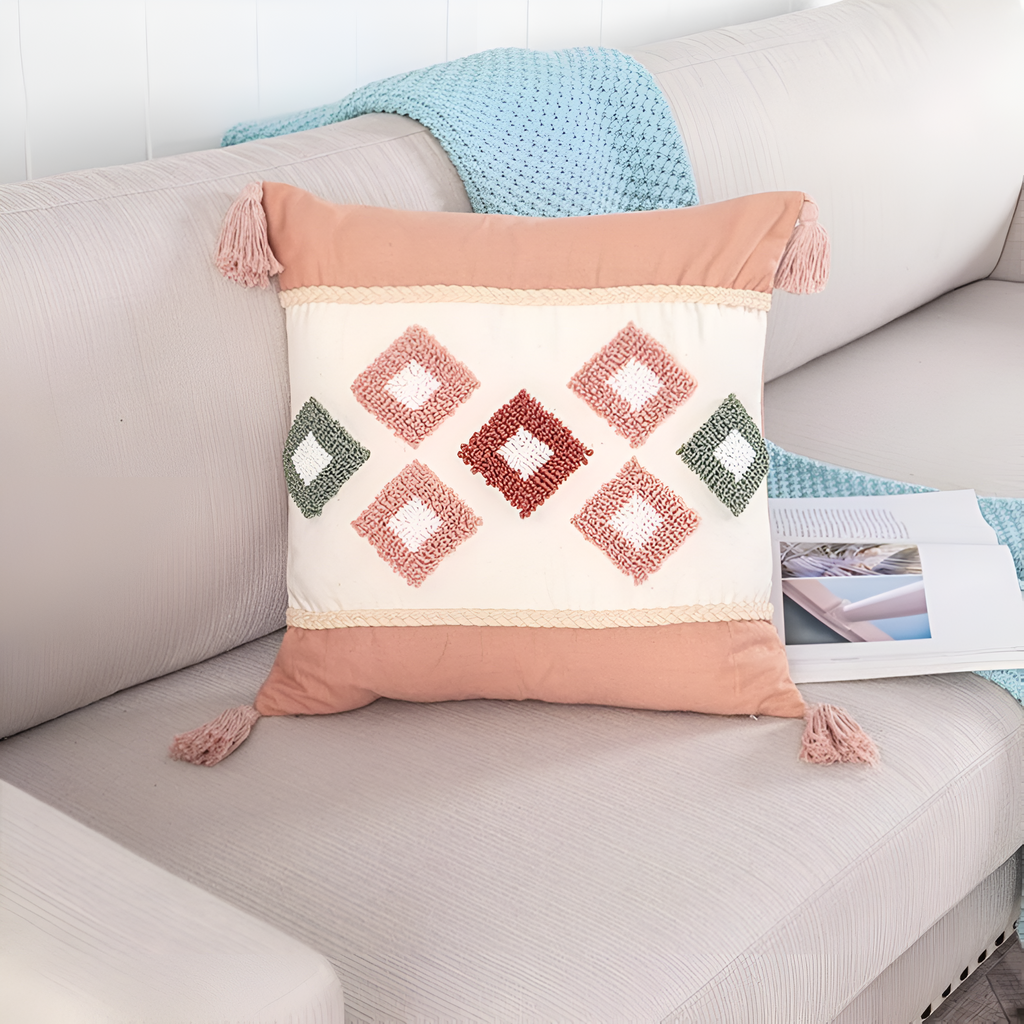 Tufted Embroidered Boho Cushion Cover — alternate angle view