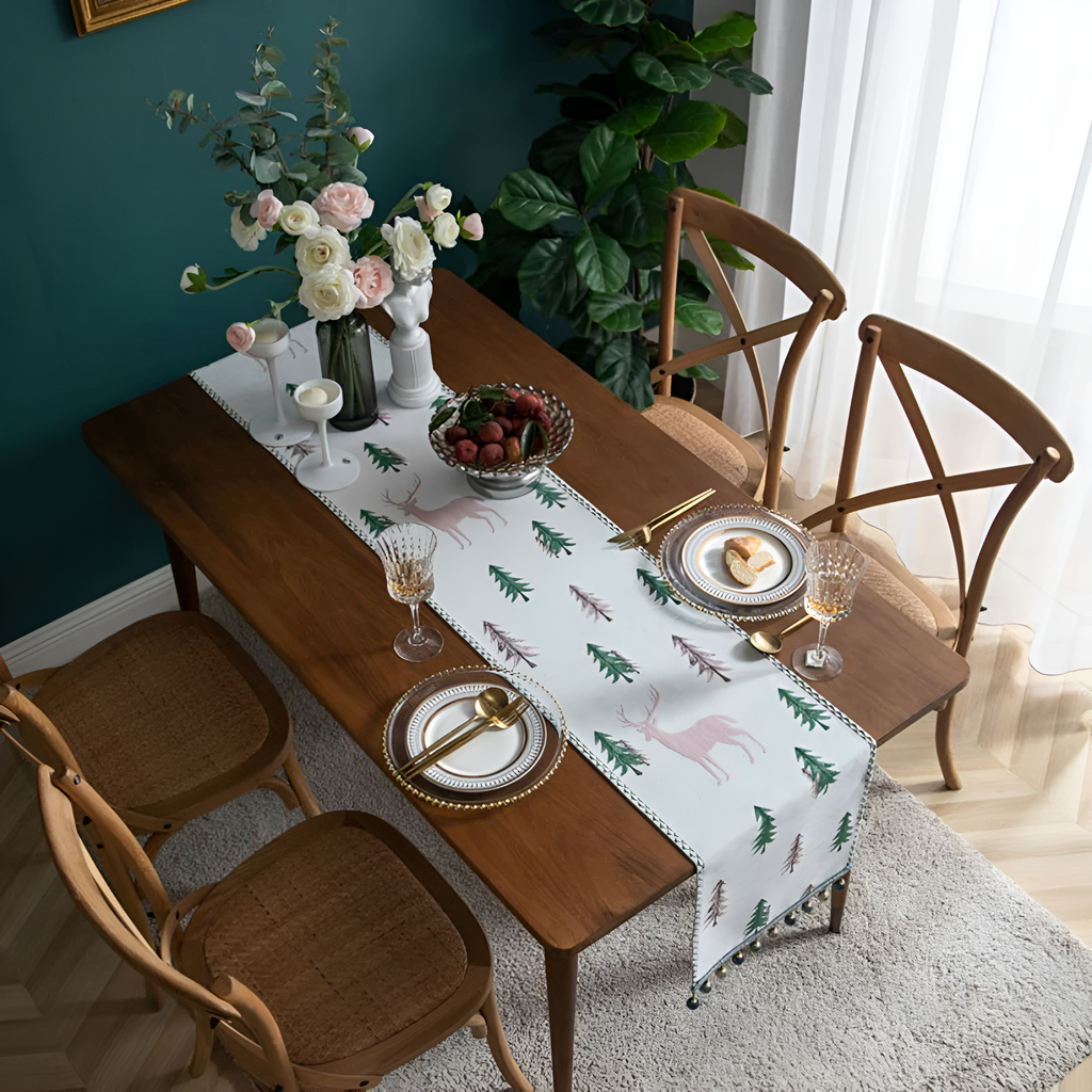 Festive Pine Tree Tassel Runner — size and scale reference